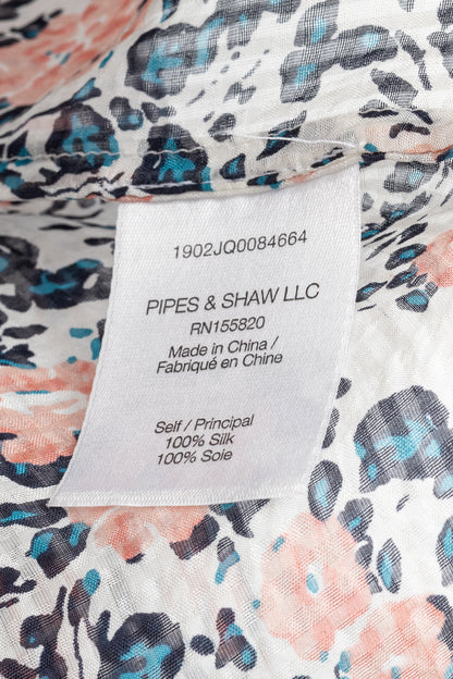 Veronica Beard Antonette White Floral-Print Silk Ruffled Blouse