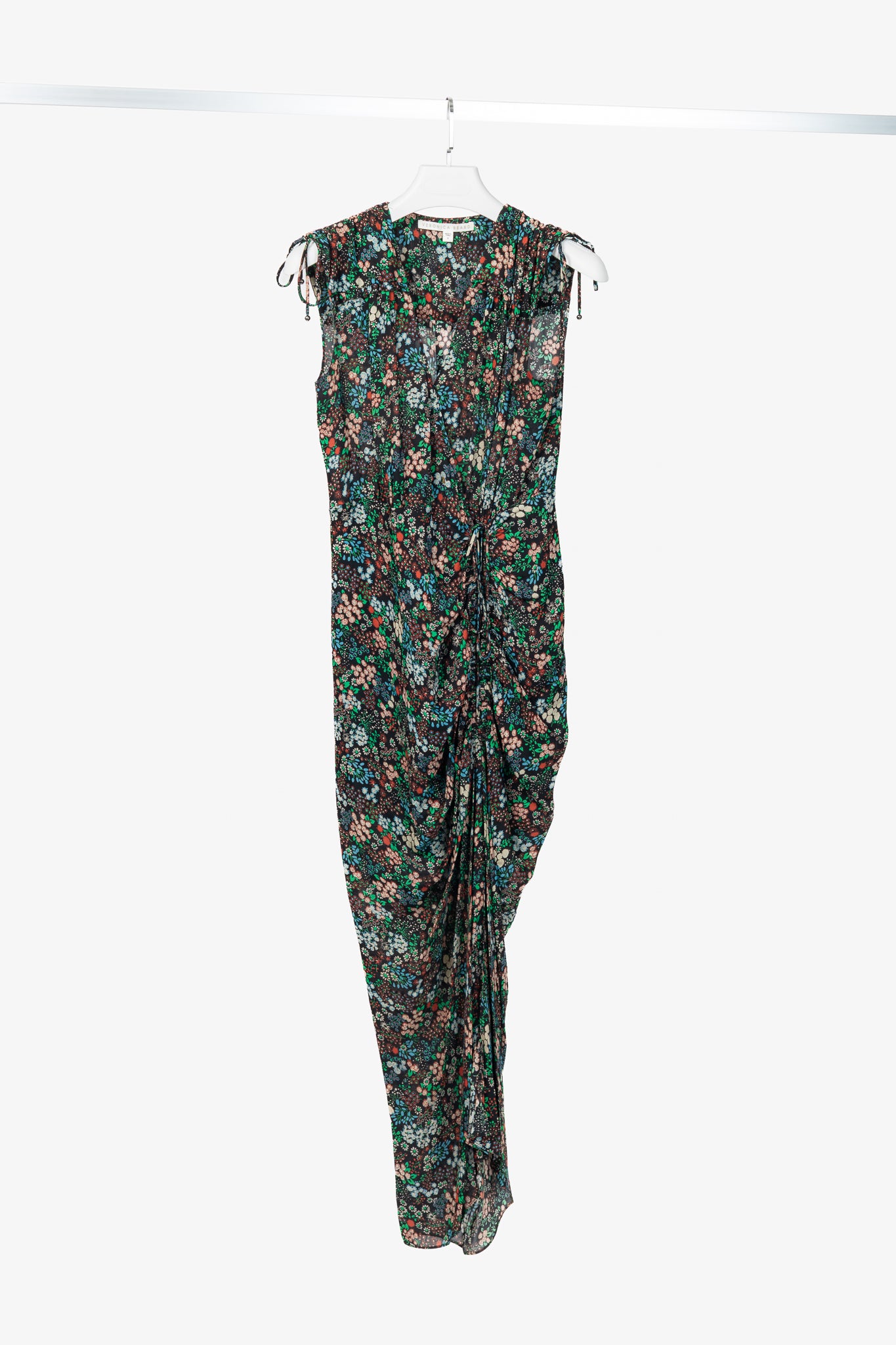 Veronica Beard Teagan Black-Multi Floral Silk Gathered Midi Dress