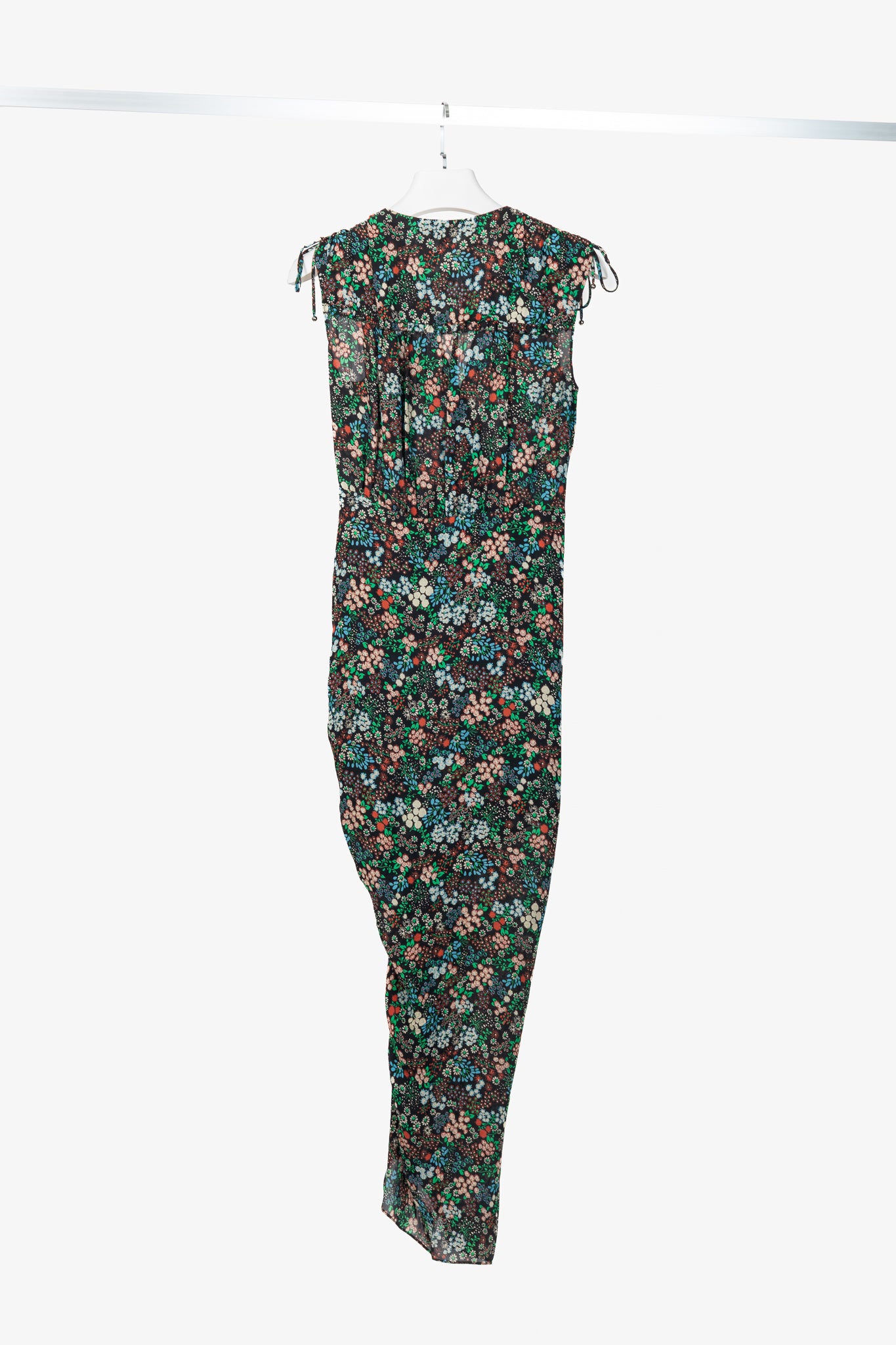 Veronica Beard Teagan Black-Multi Floral Silk Gathered Midi Dress