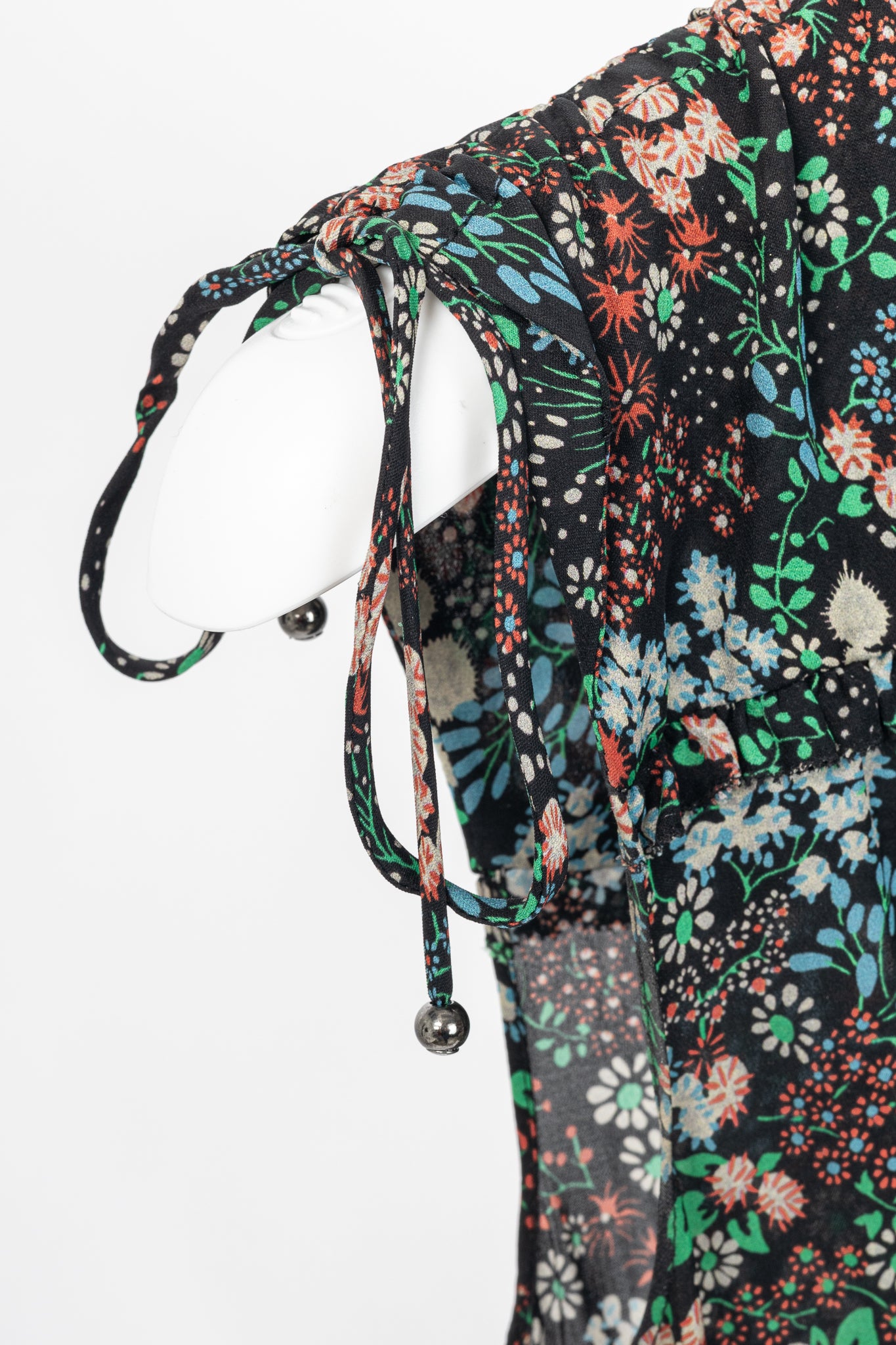 Veronica Beard Teagan Black-Multi Floral Silk Gathered Midi Dress