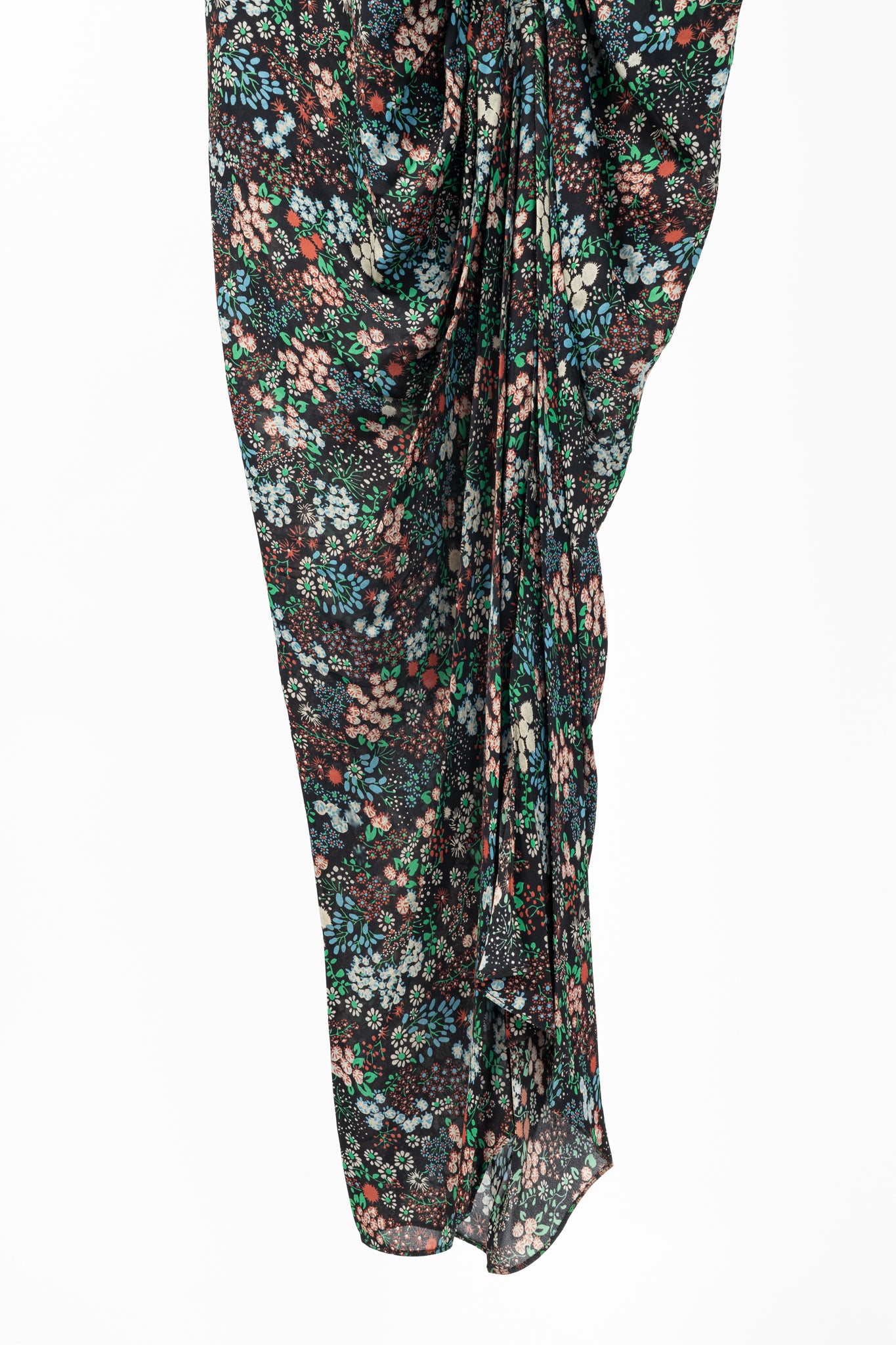 Veronica Beard Teagan Black-Multi Floral Silk Gathered Midi Dress