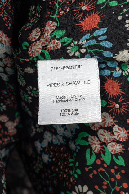 Veronica Beard Teagan Black-Multi Floral Silk Gathered Midi Dress