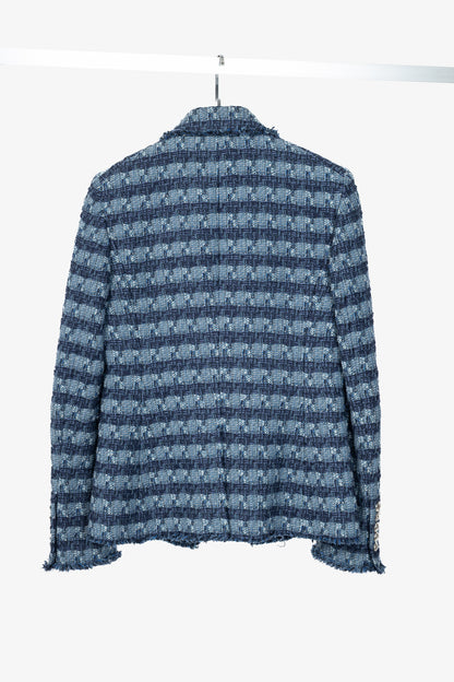 Veronica Beard Blue Striped Cutaway Tweed Dickey Jacket