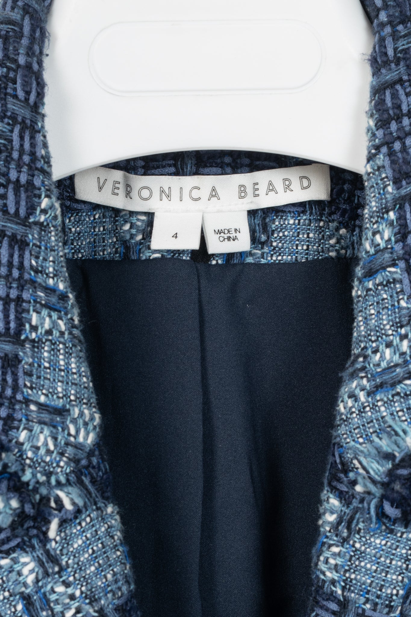 Veronica Beard Blue Striped Cutaway Tweed Dickey Jacket