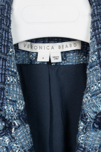 Veronica Beard Blue Striped Cutaway Tweed Dickey Jacket