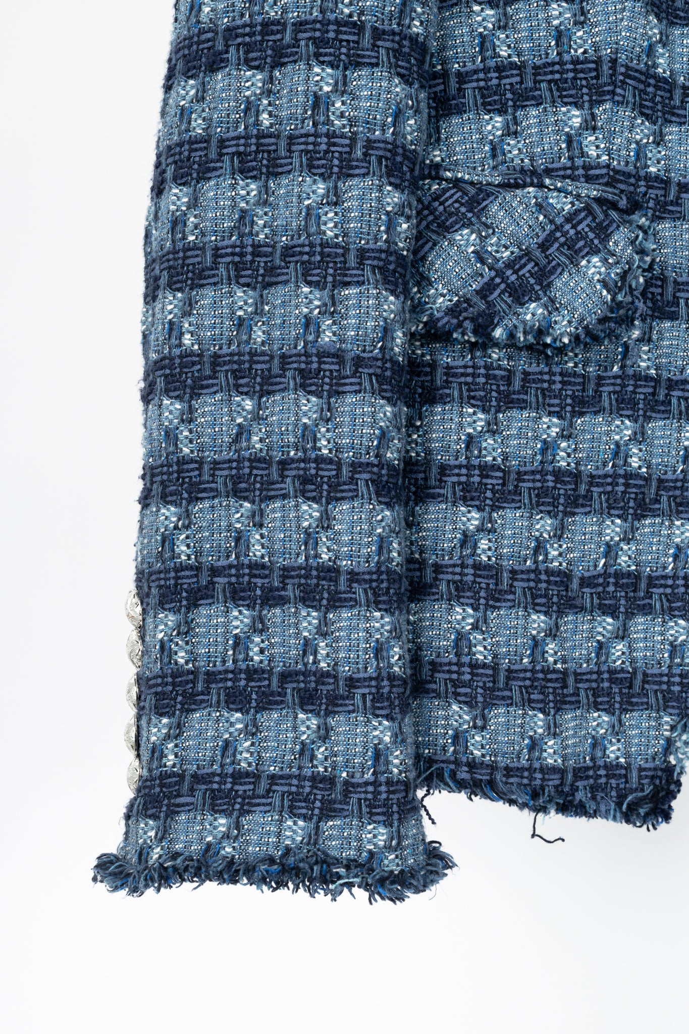 Veronica Beard Blue Striped Cutaway Tweed Dickey Jacket