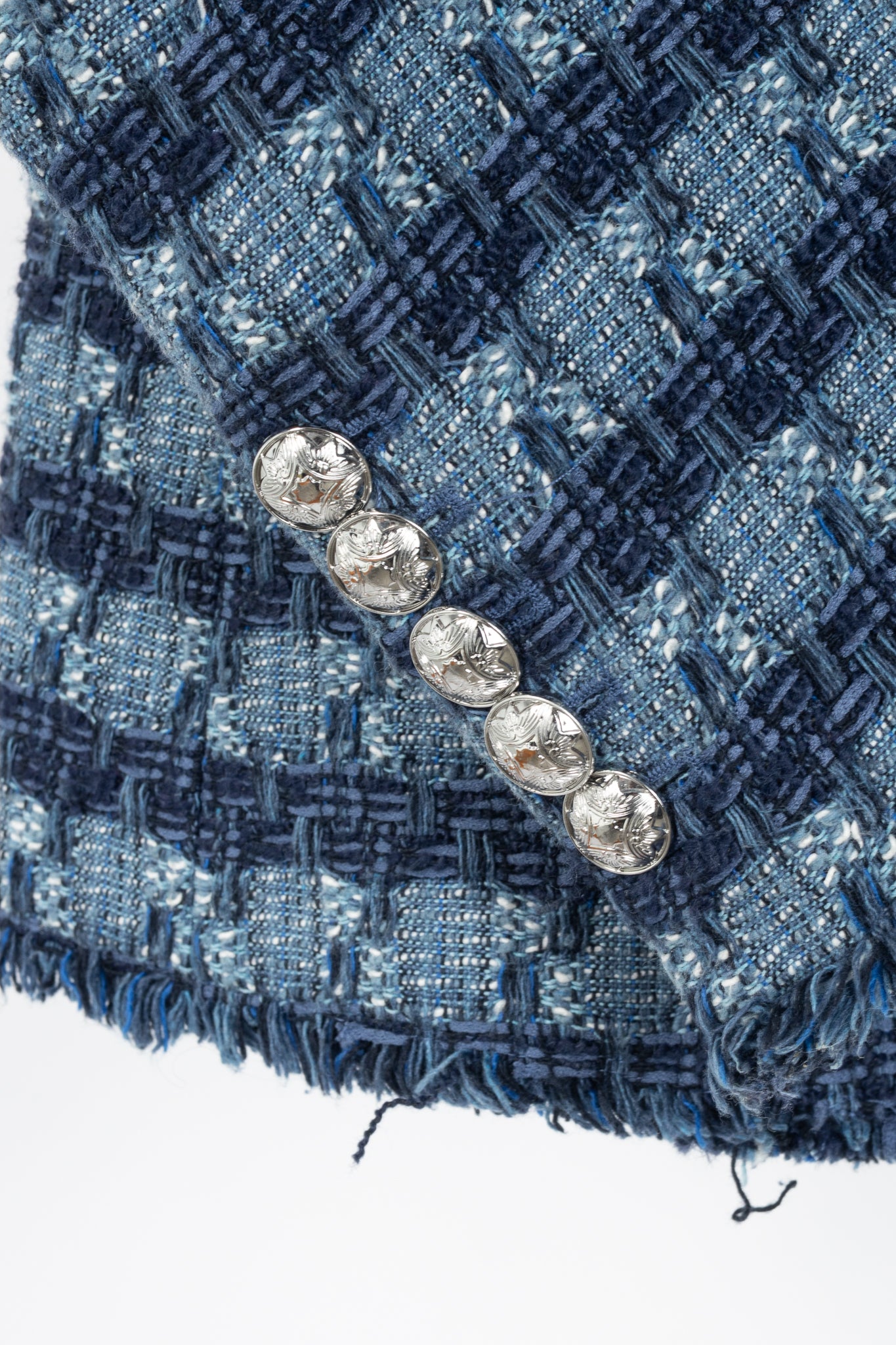 Veronica Beard Blue Striped Cutaway Tweed Dickey Jacket