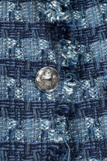 Veronica Beard Blue Striped Cutaway Tweed Dickey Jacket
