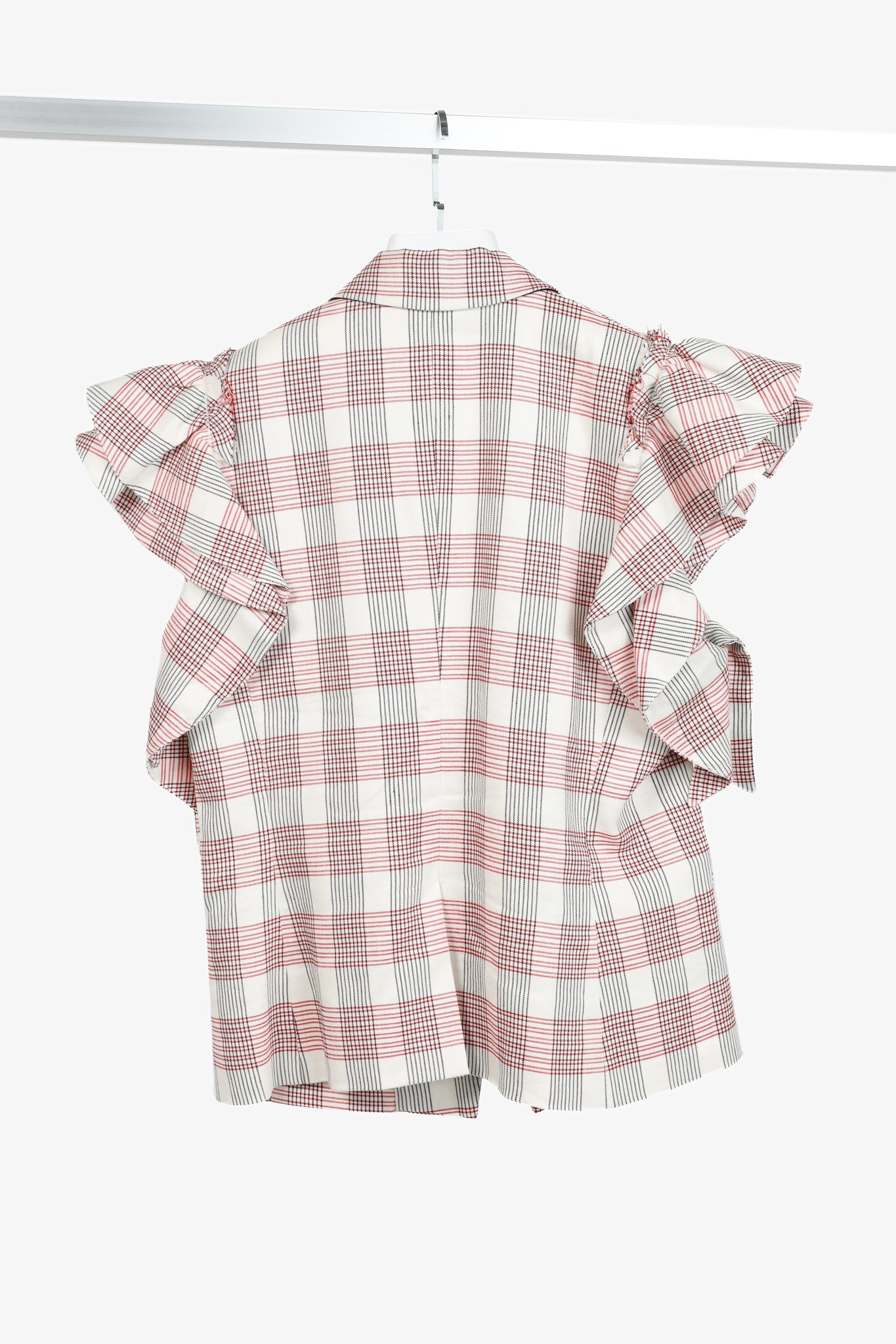Veronica Beard Rosa Red & White Plaid Ruffle-Sleeve Vest