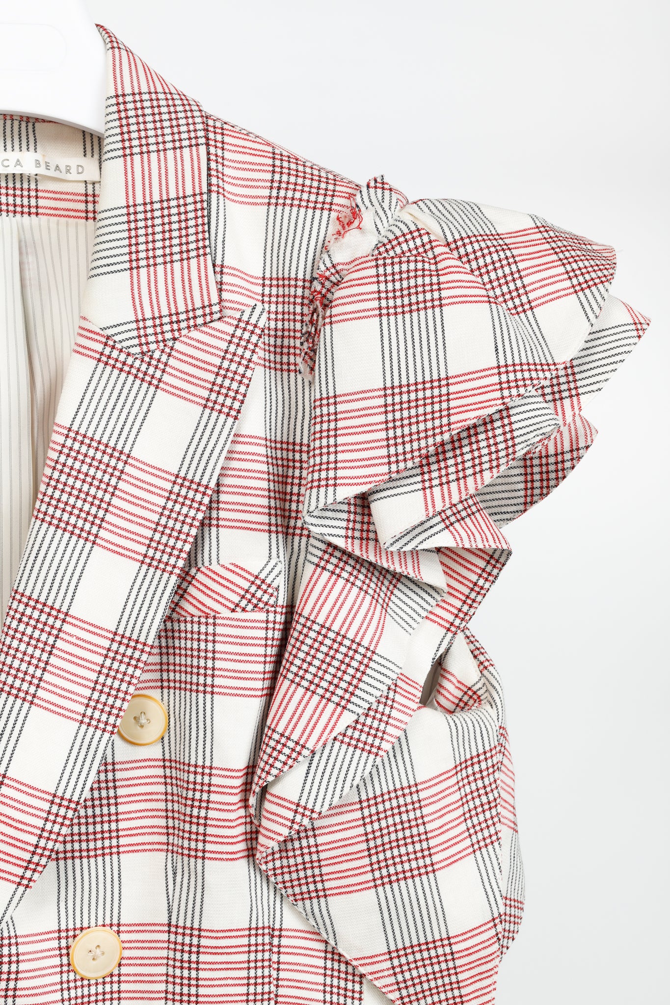 Veronica Beard Rosa Red & White Plaid Ruffle-Sleeve Vest