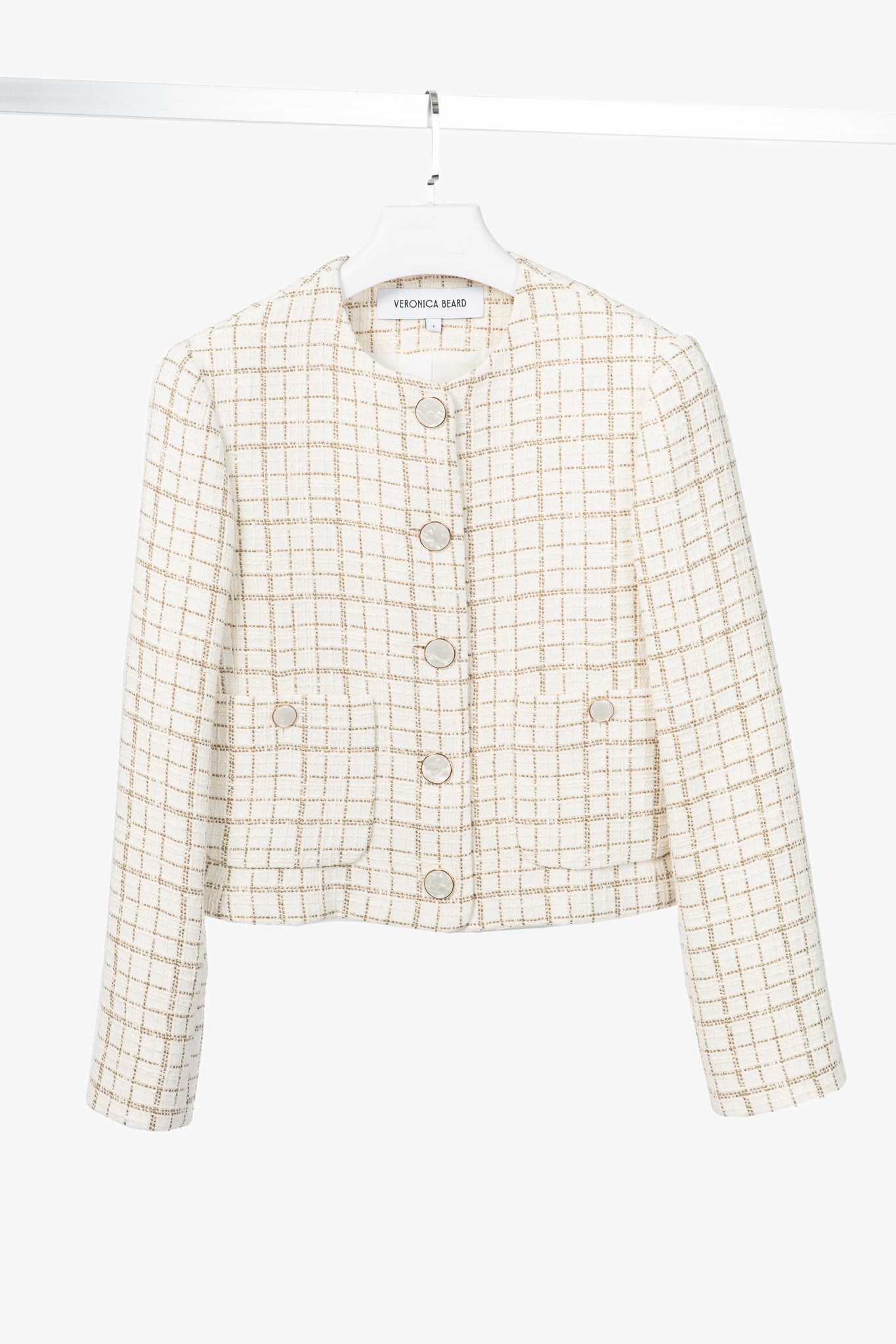 Veronica Beard Andrea Dove & Gold Lurex Metallic Plaid-Tweed Jacket