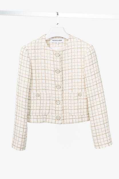 Veronica Beard Andrea Dove & Gold Lurex Metallic Plaid-Tweed Jacket