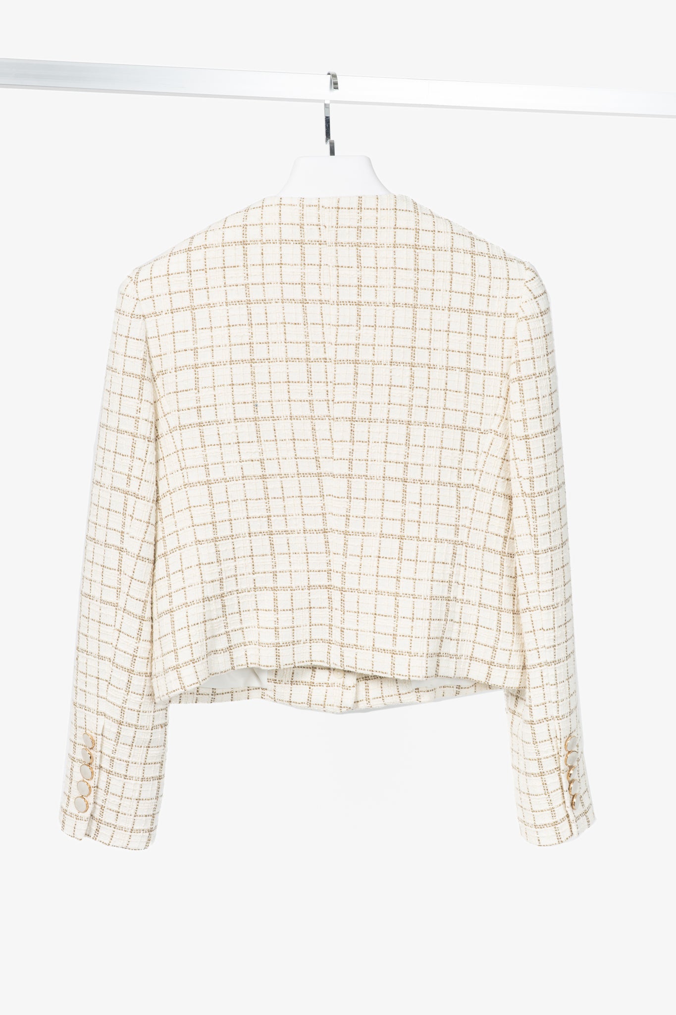 Veronica Beard Andrea Dove & Gold Lurex Metallic Plaid-Tweed Jacket