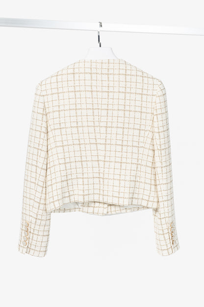 Veronica Beard Andrea Dove & Gold Lurex Metallic Plaid-Tweed Jacket