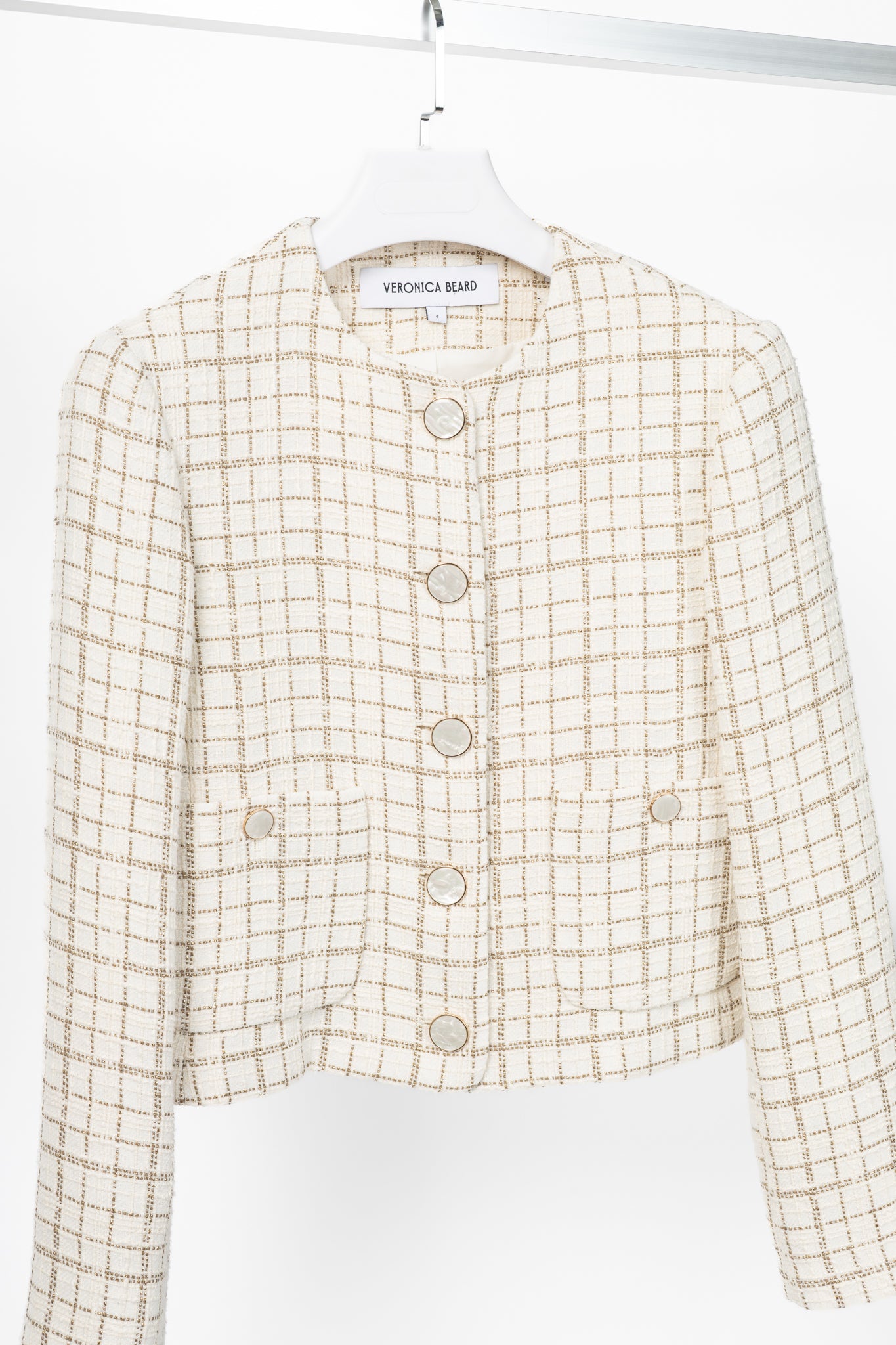 Veronica Beard Andrea Dove & Gold Lurex Metallic Plaid-Tweed Jacket