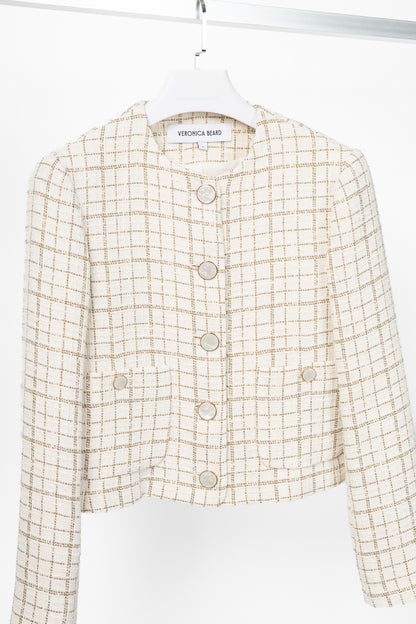 Veronica Beard Andrea Dove & Gold Lurex Metallic Plaid-Tweed Jacket