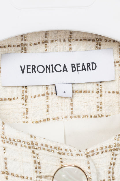 Veronica Beard Andrea Dove & Gold Lurex Metallic Plaid-Tweed Jacket