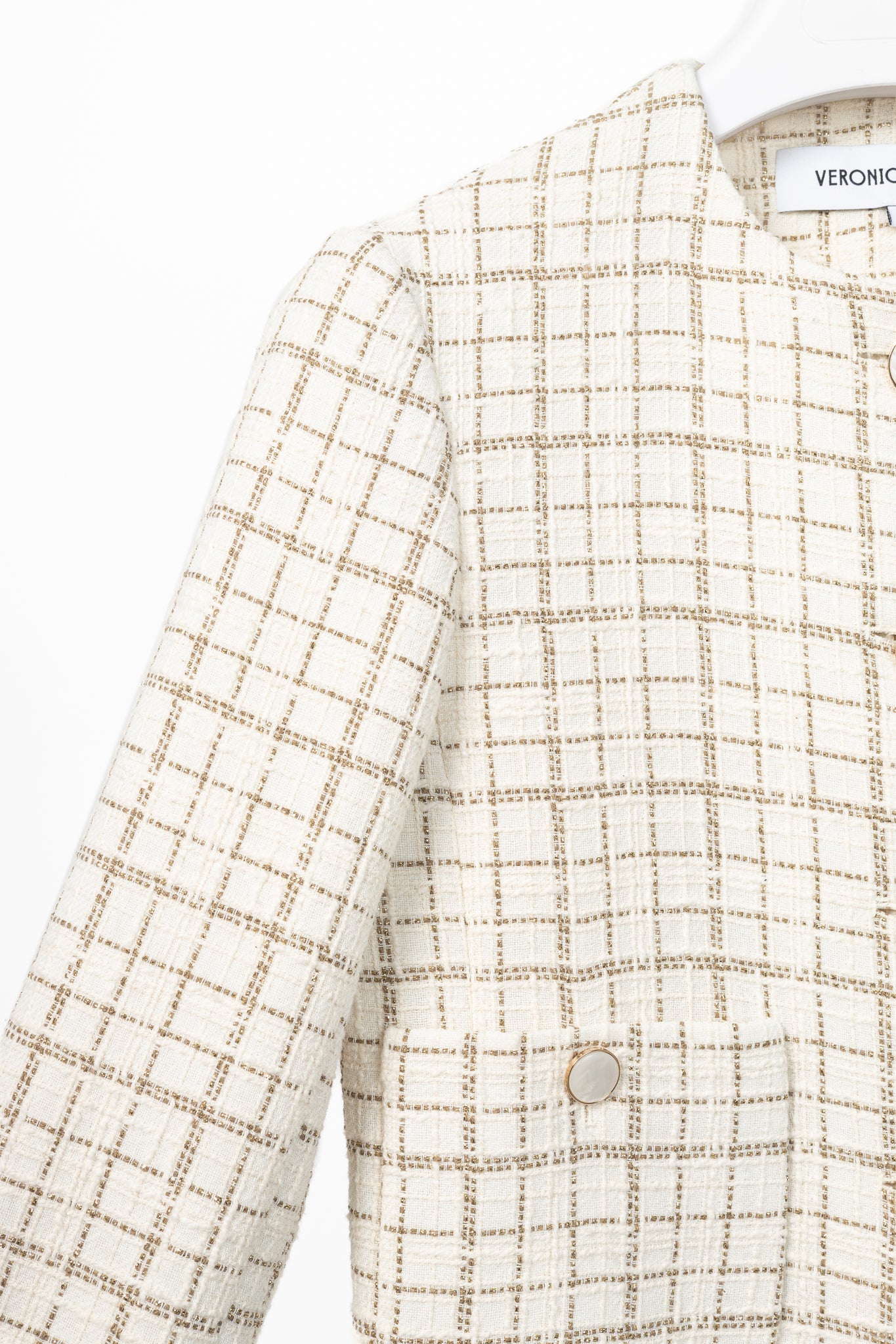 Veronica Beard Andrea Dove & Gold Lurex Metallic Plaid-Tweed Jacket