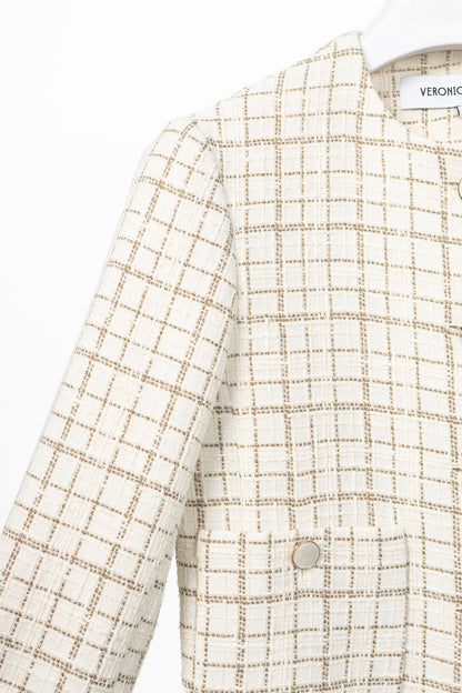Veronica Beard Andrea Dove & Gold Lurex Metallic Plaid-Tweed Jacket