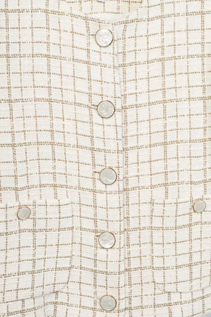 Veronica Beard Andrea Dove & Gold Lurex Metallic Plaid-Tweed Jacket