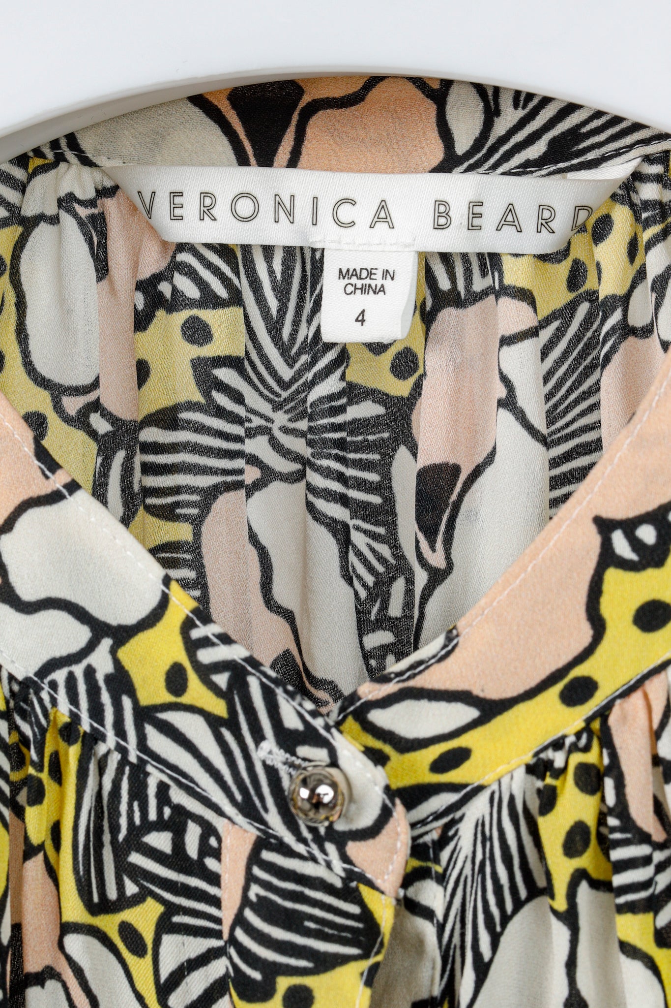 Veronica Beard Yellow & Nude Beachside Floral Silk Buttoned Blouse