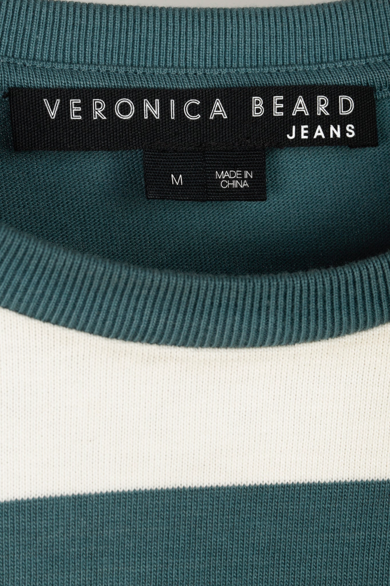 Veronica Beard Jeans Tyla Teal and Ecru Striped Knot-Front Tee Dress