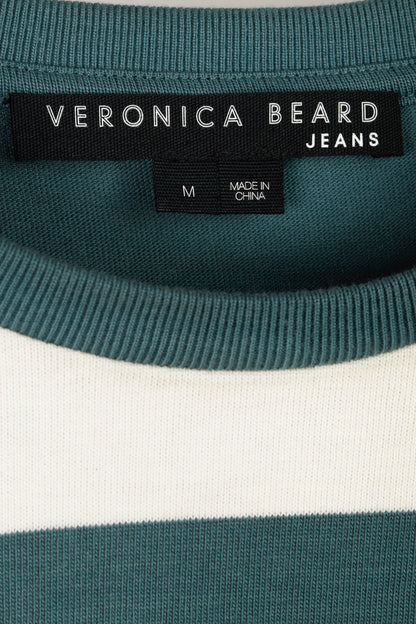 Veronica Beard Jeans Tyla Teal and Ecru Striped Knot-Front Tee Dress