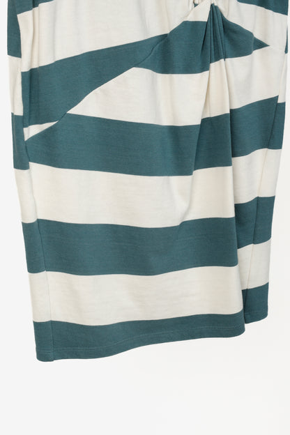 Veronica Beard Jeans Tyla Teal and Ecru Striped Knot-Front Tee Dress