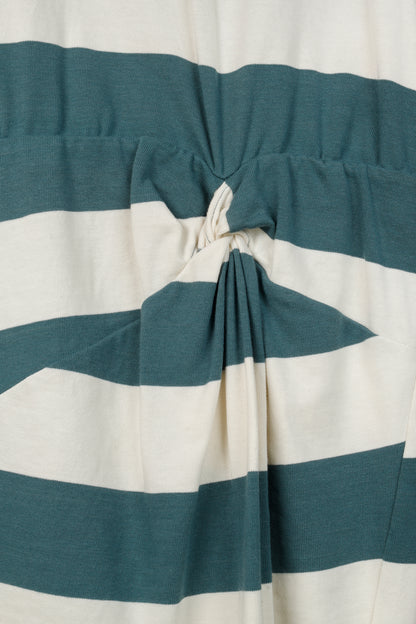 Veronica Beard Jeans Tyla Teal and Ecru Striped Knot-Front Tee Dress