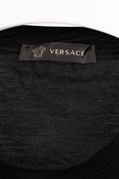 Versace Black Cotton Jersey Rhinestone & Chainlink Medusa Tee
