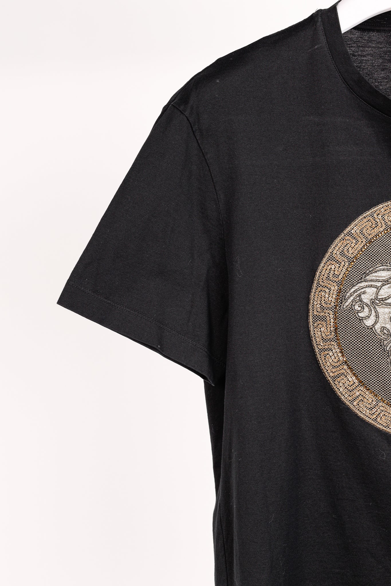 Versace Black Cotton Jersey Rhinestone & Chainlink Medusa Tee