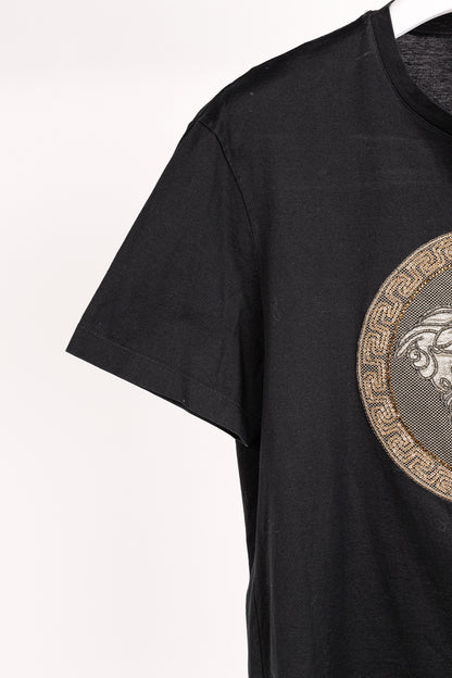 Versace Black Cotton Jersey Rhinestone & Chainlink Medusa Tee