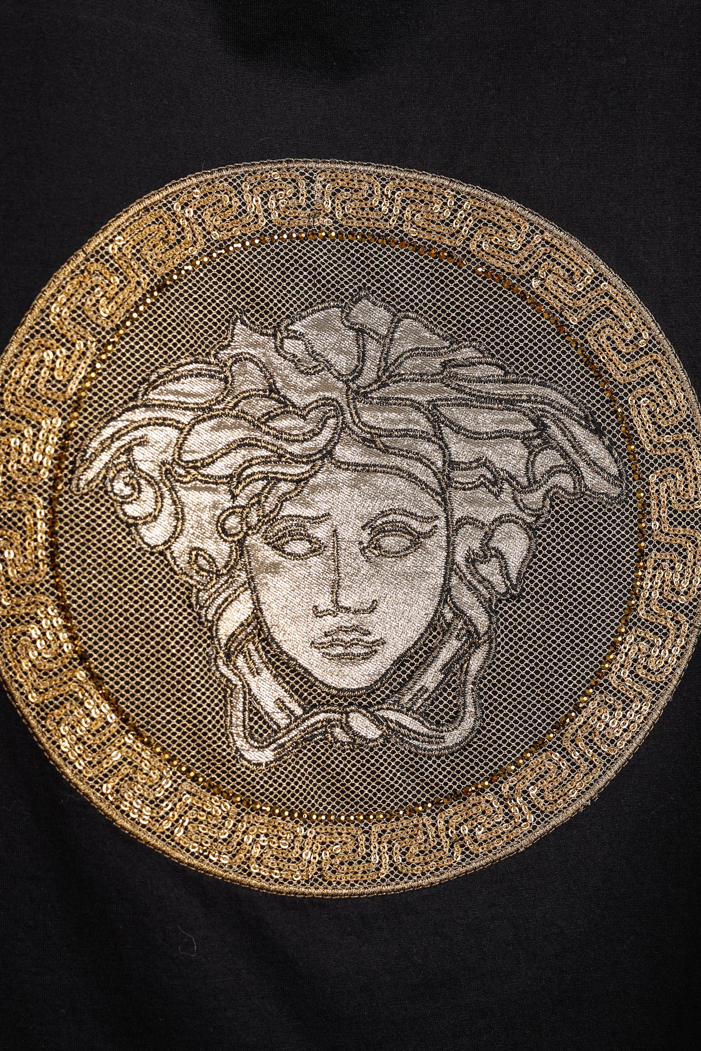 Versace Black Cotton Jersey Rhinestone & Chainlink Medusa Tee