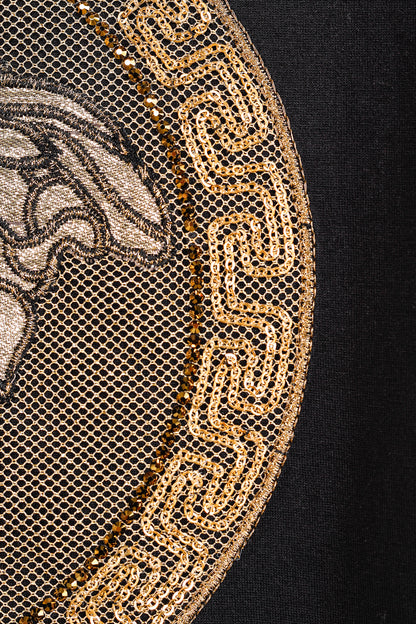 Versace Black Cotton Jersey Rhinestone & Chainlink Medusa Tee