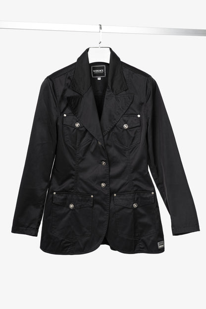 Versace Jeans Couture Black Cotton & Nylon Twill Utility Blazer
