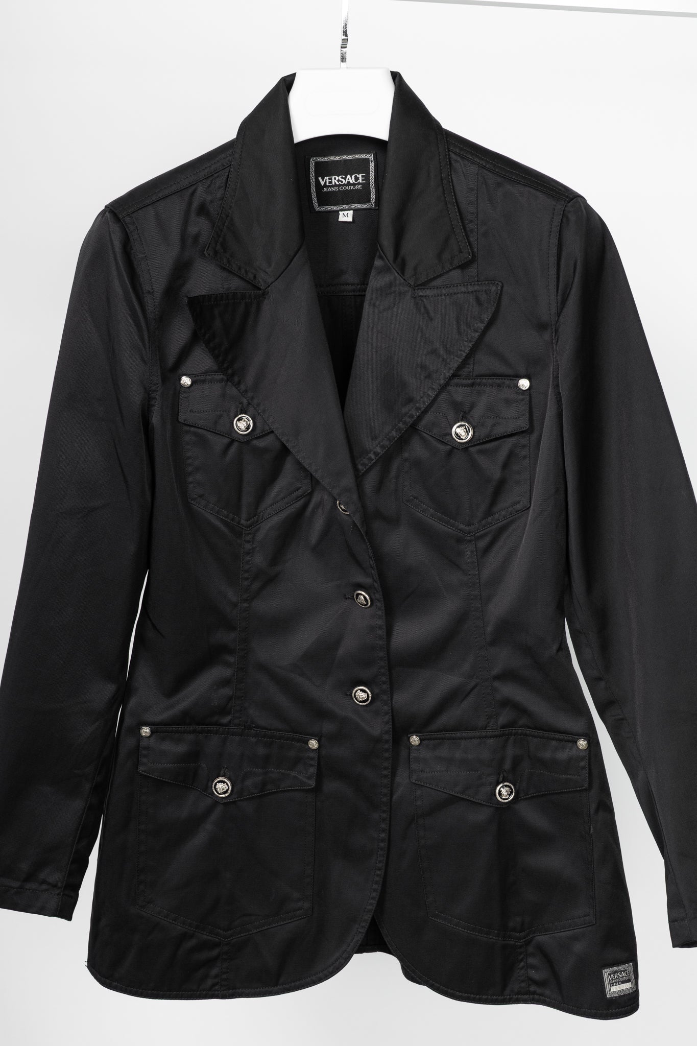 Versace Jeans Couture Black Cotton & Nylon Twill Utility Blazer
