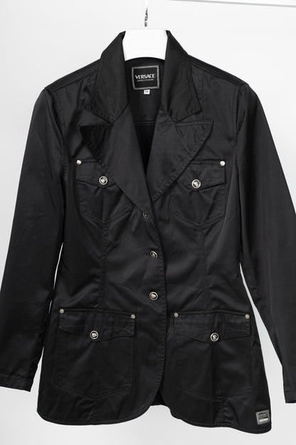 Versace Jeans Couture Black Cotton & Nylon Twill Utility Blazer
