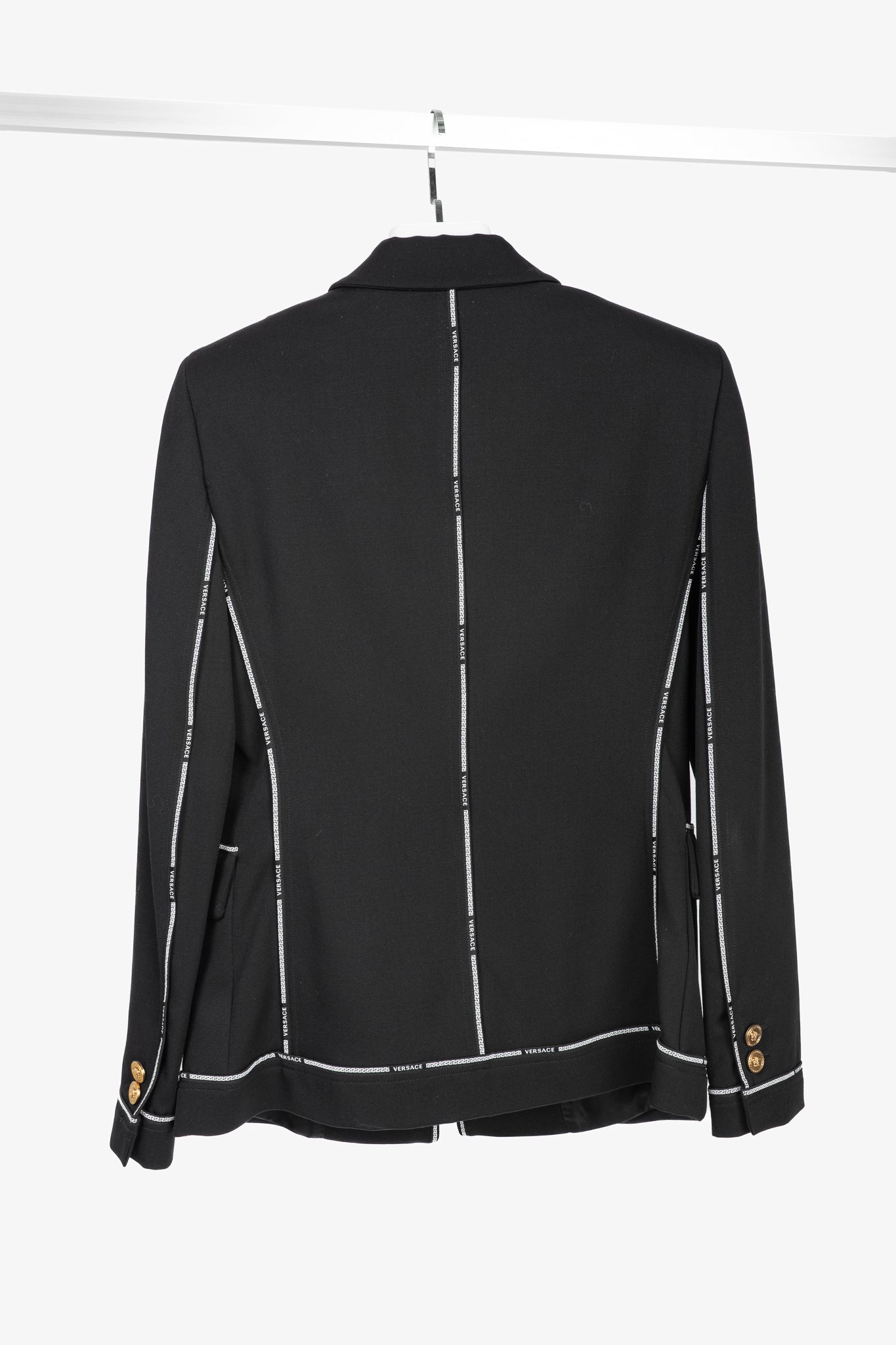 Versace AW/18 Black Wool Greek Key Logo Trim Blazer