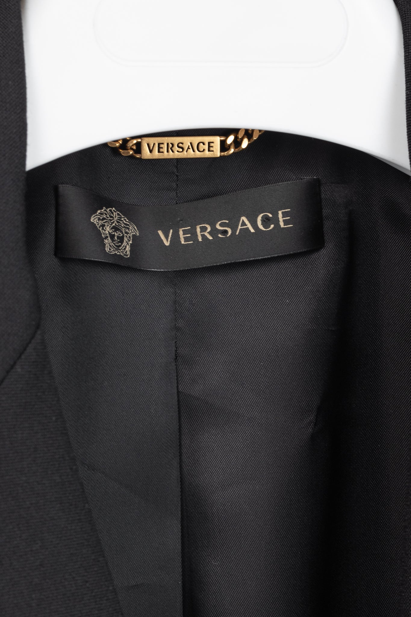 Versace AW/18 Black Wool Greek Key Logo Trim Blazer