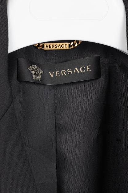 Versace AW/18 Black Wool Greek Key Logo Trim Blazer