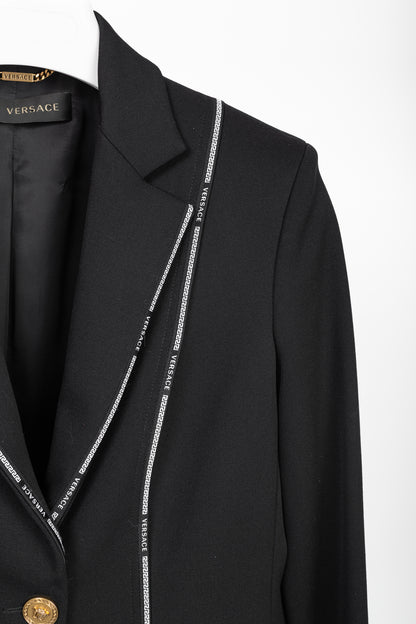 Versace AW/18 Black Wool Greek Key Logo Trim Blazer