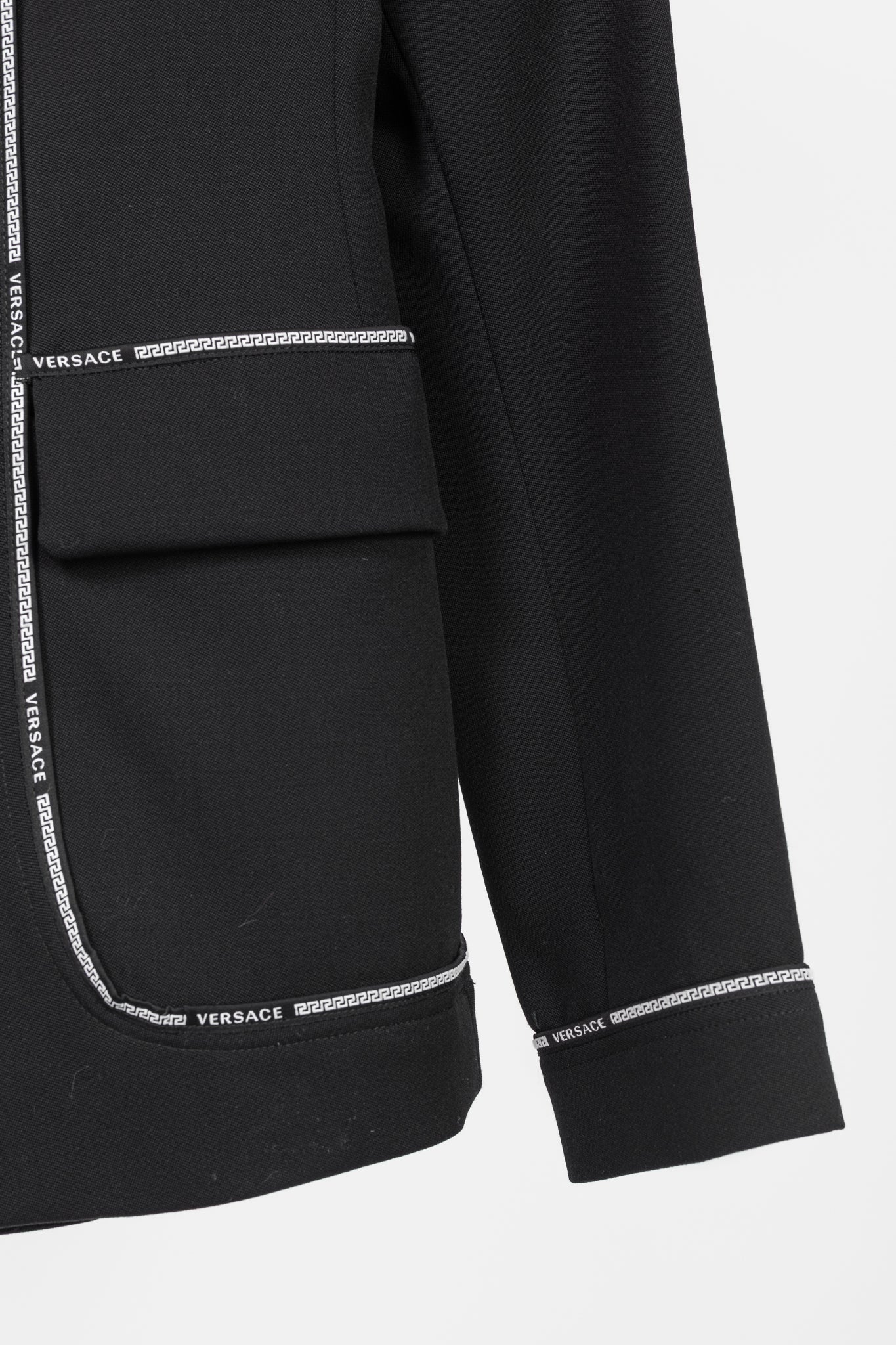 Versace AW/18 Black Wool Greek Key Logo Trim Blazer