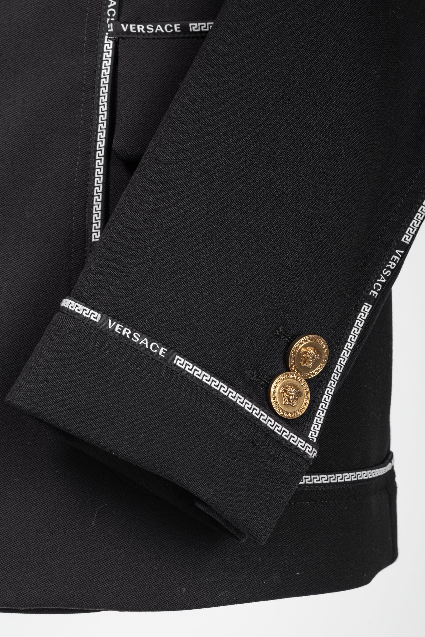 Versace AW/18 Black Wool Greek Key Logo Trim Blazer