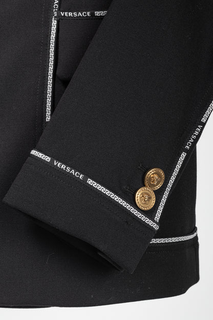 Versace AW/18 Black Wool Greek Key Logo Trim Blazer