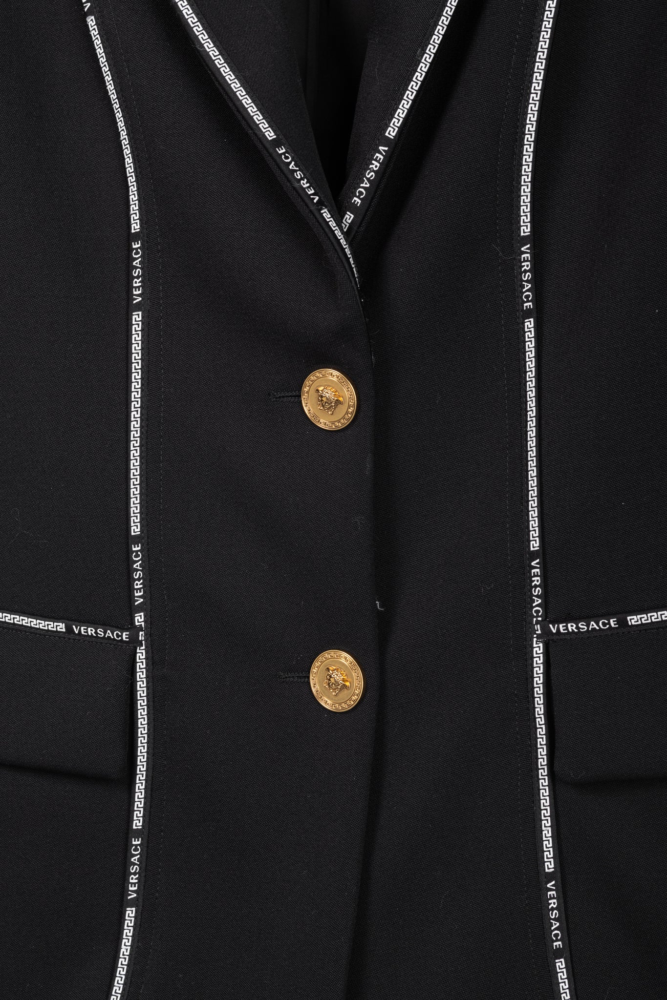 Versace AW/18 Black Wool Greek Key Logo Trim Blazer