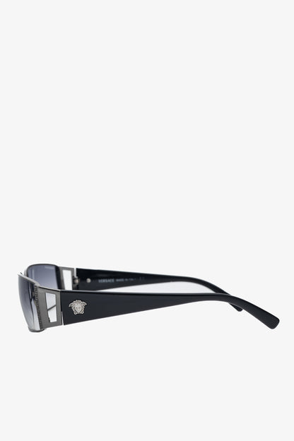 Versace VE2021 Black & Gunmetal Greca Medusa-Temple Sunglasses