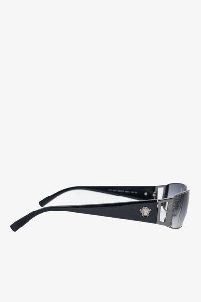 Versace VE2021 Black & Gunmetal Greca Medusa-Temple Sunglasses