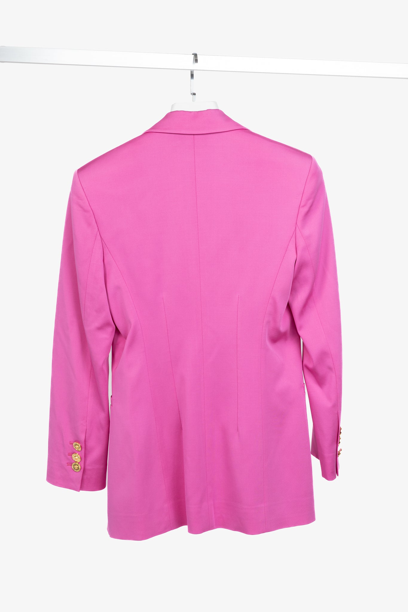 Versace SS/20 Fuchsia Satin Safety Pin Detail Blazer