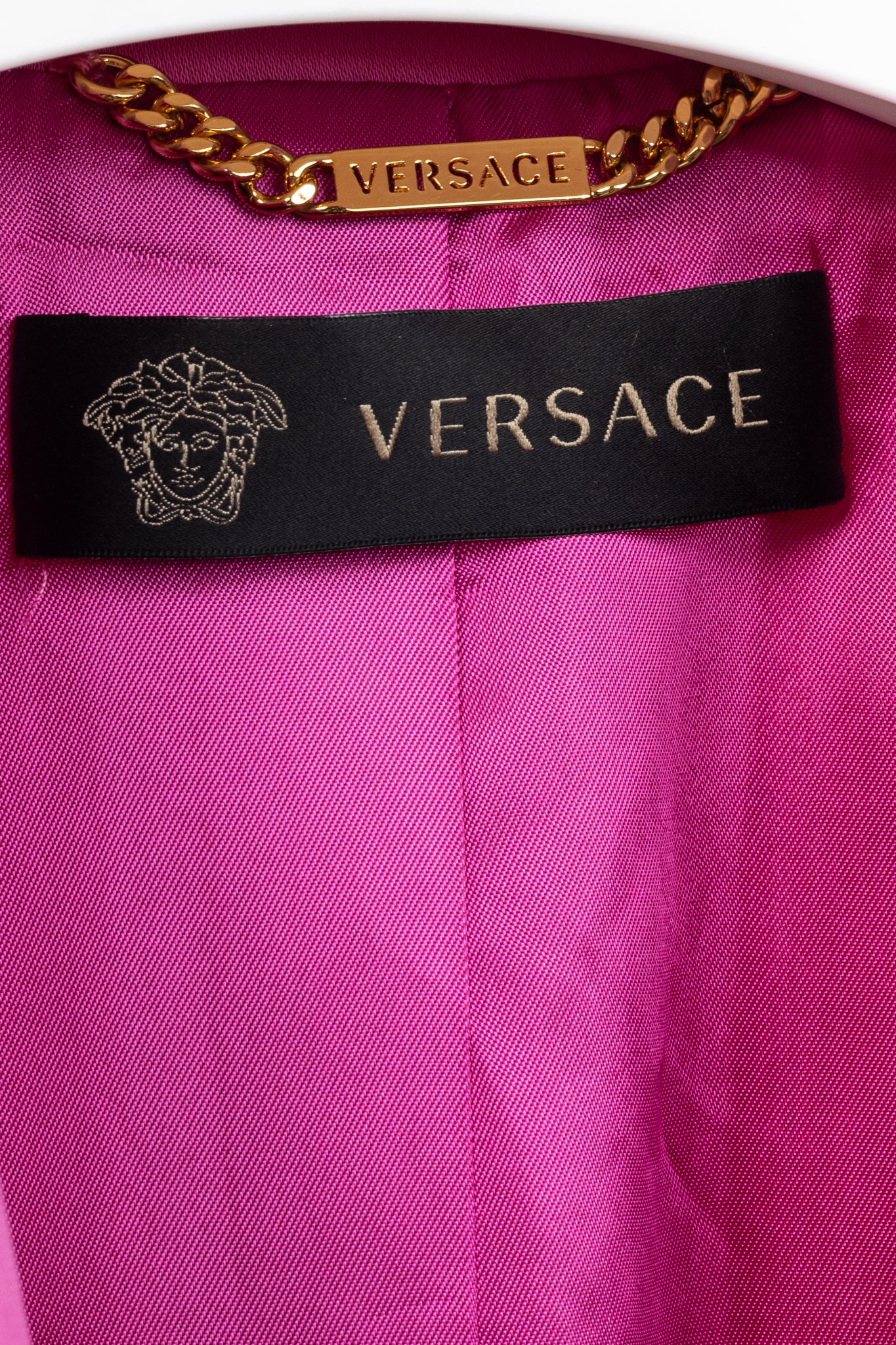 Versace SS/20 Fuchsia Satin Safety Pin Detail Blazer