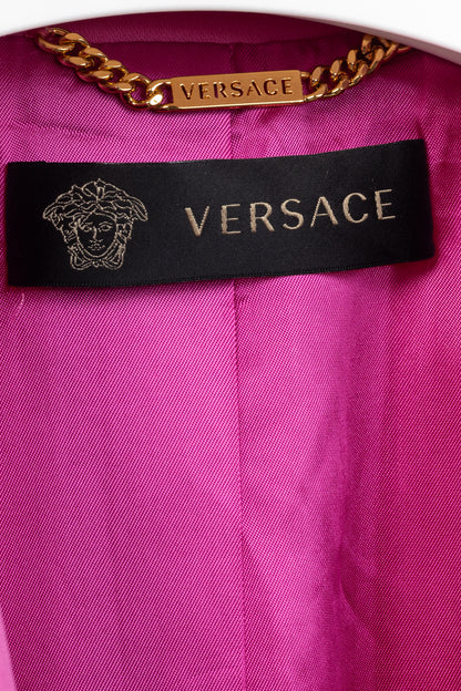 Versace SS/20 Fuchsia Satin Safety Pin Detail Blazer